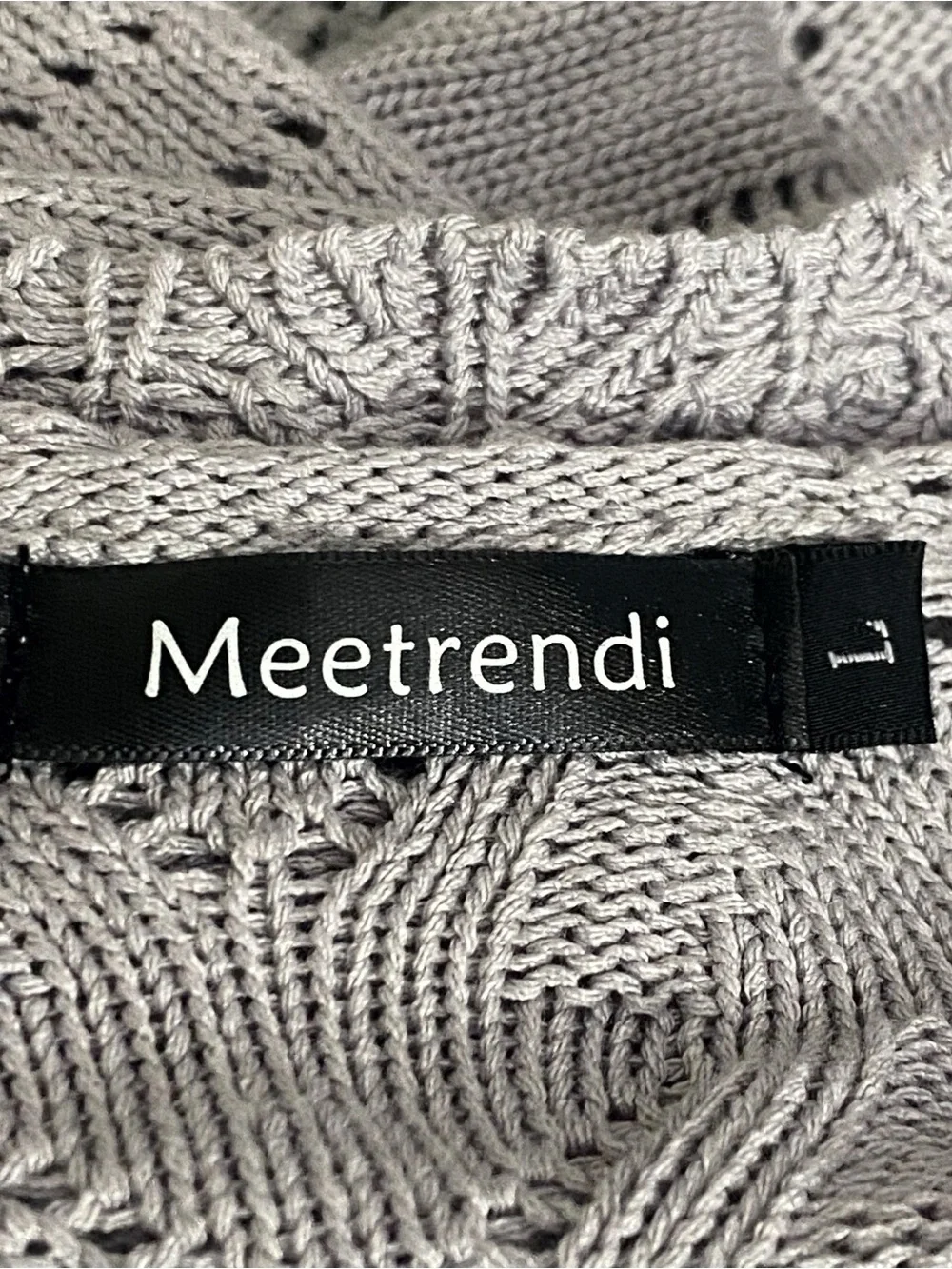 Meetrendi Women's Slouchy Light Gray Crochet Long Sleeve Viscose Knit Sweater L